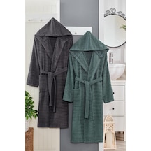 Doğa Serisi Aile Bornoz Seti 2li Set Antrasit Yeşil Antrasit - Yeşil