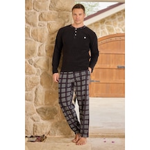 Pijamoni Erkek Düğme Yaka Kışlık Polar Pijama Takımı 6100/17- 1 Adet Siyah