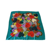 Tikitonki Kare Kesim Kalp Desenli Saten Yeşil Eşarp - 90x90 Karışık Karışık