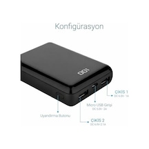 10000 Mah Taşınabilir Powerbank, Çift Usb Çıkışlı 2.1a Hızlı Şarj , Led Dijital Ekranlı, Ultra İnce Ve Hafif 180 G, Telefon Ve Tablet Uyumlu Siyah Diğer
