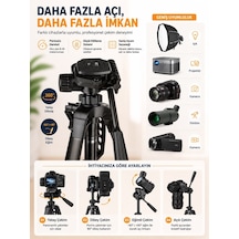 140 Cm Profesyonel Telefon Kamera Tutucu Çantalı Tripod 360 Döner Başlıklı Hafif Taşınabilir Siyah