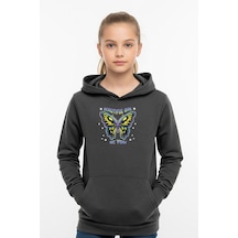 Kanguru Cepli Kapüşonlu Kız Çocuk Sweatshirt Gırl Be You Yazı Baskılı Füme