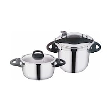 Falez Twist Cook Düdüklü Tencere Seti 4+7 L Siyah Gri TWC1001 Siyah