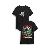 Japon Samuray Streetwear Dragon Ejder Baskılı Şık Tasarımlı %100 Pamuk Regular Fit Siyah T-shirt Siyah