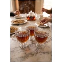 3'lü 180 Ml Boncuk Kulplu Kristal Cam Kupa Seti Kalın Cam Şeffaf Kahve Kupası Dekoratif Çay, Latte, Cappuccino Ve Türk Kahvesi Bardağı 8,5 X 7,5 Cm Şeffaf Şeffaf