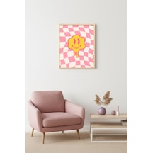 Doğal Ahşap Çerçeveli Retro Tablo - Pop Art Smiley Yüz Deseni Huhu2851