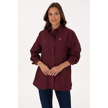 U.S. Polo Assn. Kadın Bordo Uzun Kollu Oversize Desenli Gömlek 50316422-VR177