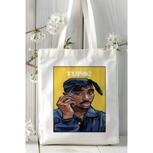 Art Hediye Twopac 2pac Rap Baskılı Bez Çanta Omuz Çantası Kişiye Özel Desen 3 Çok Renkli