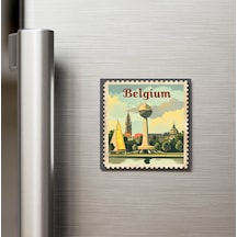 Belçika Belgium - Posta Pulu Temalı Ülke - Baskılı Buzdolap Magneti Kare - 9x9 Cm