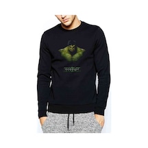 Hulk Baskılı Siyah Erkek Örme Sweatshirt