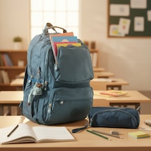 Duomino Krinkıl Suya Dayanıklı Büyük Boy Klinkır Sırt Çantası 15,6 Laptop Okul Çantası Kalemlik Takım Çanta Mavi