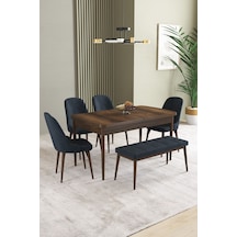Ikon Barok Desen 80x132 Mdf Açılabilir Mutfak Masası Takımı 4 Sandalye, 1 Bench Antrasit