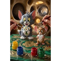 Tom Ve Jerry Boyama Seti 2'li Anahtarlık Hobi Kiti 6 Renk Boya Ve 2 Fırça Dahil