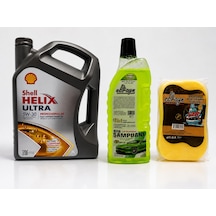 Shell Helix Ultra Pro Af 5W-30 Motor Yağı 5 L + Oto Şampuan 1000 ML + Yıkama Süngeri