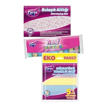 Düz 10'lu Sünger, Bulaşık Altlığı Ve Mikrofiber 5'li Temizlik Bezi Paketi