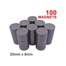 100 Adet 25X3 Büyük Boy Yuvarlak Mıknatıs - Süsleme Mıknatısı