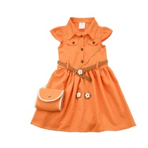 Çantalı Kemerli Kız Bebek Elbise Turuncu 001
