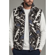 Genius Store Erkek Yelek İçi Şardonlu Sherpa Peluş Yelek Tam Fermuarlı Cepli Kuzu Outdoor Yelek Taş
