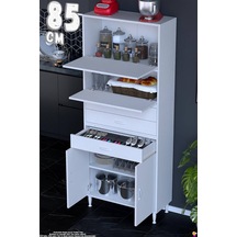 Lorin 85 Cm 4 Kapaklı Raflı Çok Amaçlı Mutfak Kiler Ve Depolama Dolabı Beyaz Boy Dolabı-85x194x32 Cm