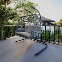 Fyaqa Home Çift Kişilik Rattan Örgü Salıncak , Hamak Gri