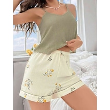Kadın Ekru Çiçek Baskılı Şortlu Gecelik Pijama Takımı 5099 Beden / Renk: L/xl / Ekru Diğer