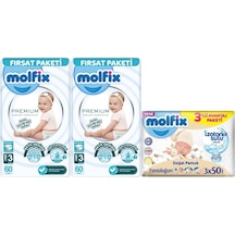 Molfix Premium Bebek Bezi Beden:3 4-9kg Midi 120 Adet +3 Adet Islak Mendil 2'li