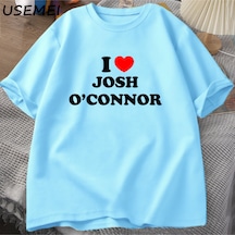 Flood Of Style Josh O'connor'u Seviyorum T-shirt Büyük Boy Erkekler Pamuk T Yaz Kısa Kollu Uni Mavi