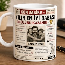 Kişiye Özel Baba Gazetesi Kupa Bardak Fotoğraflı Ve İsimli Beyaz Seramik Kupa 330 Ml Kahve Çay Kupası Açık Beyaz
