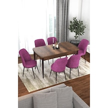Canisa Kor Serisi 70x114 Açılabilir Mutfak Masası Takımı Barok Desen Masa 6 Mor Sandalye Masa Barok Sandalyeler Mor