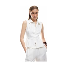 Koton Viskon Kumaş Astarlı Kolsuz Peplum Gömlek Kırık Beyaz 5sak60399pw Ekru