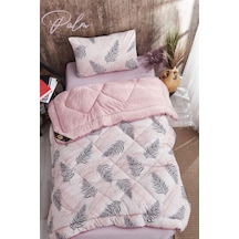 Marla Home Palm Pembe Desenli Tek Kişilik Çift Taraflı Wellsoft Yorgan Seti - Pembe - 155x215