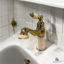 İsaoğlu Yapı Gold Lavabo Bataryası Bal Mumu Mermer Tasarım Uzayabilen Gold Armatür Musluk Pirinç Gold