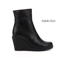 Gönderi(R) Gönderi R Siyah Floter Fermuarlı Dolgu Topuklu Hakiki Deri Bot Siyah Floter