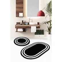 Siyah Çerçeve Desen Oval Banyo Klozet Paspas Seti Bs075n11