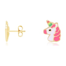 Diamond Line - Gülaylar 14 Ayar Altın Unicorn Küpe