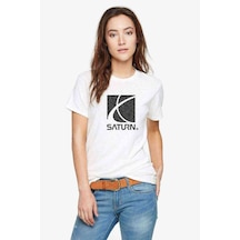 Saturn Baskılı Beyaz Kadın Tshirt (534649618)