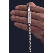 Erkek Gümüş Bileklik - İsim Yazılabilir 5.2 Mm Kare Kral Gümüş Bileklik