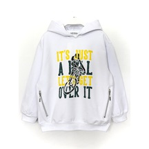 Fermuarlı Cep Detaylı Kapüşonlu Unisex Çocuk Sweatshirt 2016 Beyaz
