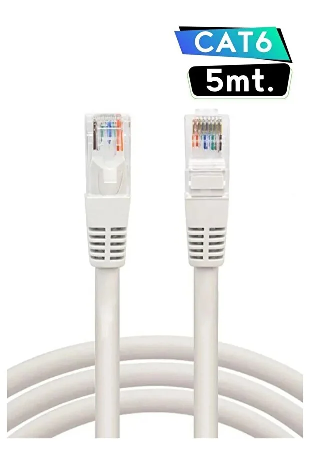 5 Metrelik Cat6 Lan Fabrikasyon Internet Data Kablosu Ethernet Modem Rj45 Uçlu Jacklı Network Adsl