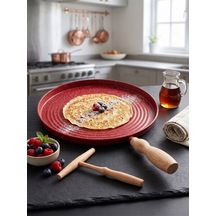 Tektava Granit Kaplama Ahşap Saplı Bazlama&gözleme Tavası 36 Cm Kırmızı-36 Cm