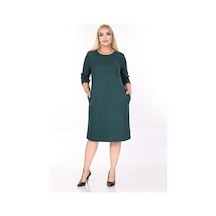 Çift Cepli Desenli Esnek Kışlık Büyük Beden Midi Elbise 45b-2700 Desenli