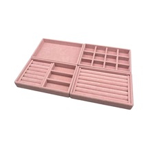 Yerli Üretim Süet Kumaş Pembe Renk 4 Lü Takım Çekmeçe İçi Takı Standı Çok Renkli