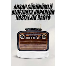 Mey İthalat Bluetooth Hoparlör Ahşap Renk Vintage Işıklı Nostaljik Radyo Fm Ahşap Görünümlü