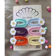 Amigurumi El Yapımı 6'lı Renkli Papatya Çıtçıtlı Kombin Toka Seti Çok Renkli