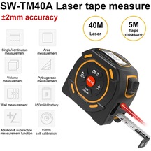 Sw-tm40a-sndway 2 In 1 Lazer Mezura Şarj Edilebilir Pil Lazer Mesafe Ölçer İle 5 M Çelik Bant Elektronik Cetvel İnşaat Aracı