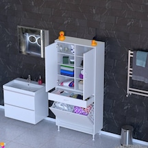 Modilayn Yeni Afra 80x173x32,5 Cm' Lik 1 Çekmece, 2 Göz Sepet, 2 Kapak, 8 Raf Dar Alan Banyo Dolabı Beyaz