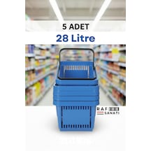 5 Adet - 28 Litre Plastik Market Alışveriş Sepeti Saplı Dayanıklı Market Mağaza El Sepeti Mavi