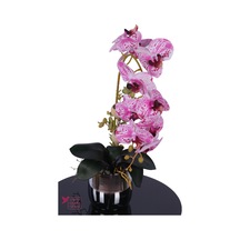 Yapay Çiçek Sitesi Metal Gümüş Saksıda Yapay Premium Orkide Tanzimi 50 Cm Fuşya Pembe