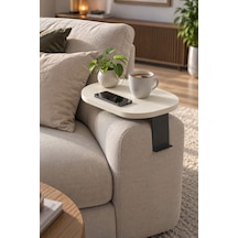 Sulorahome Ayarlanabilir C Sehpa Krem Bej Oval Koltuk Yan Sehpa Açık Bej
