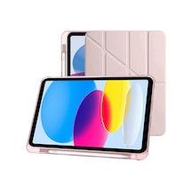 Apple İpad 10.9 İnç 2022 10. Nesil Uyumlu Smart Kılıf, Apple Pencil Kalemlikli, Trifold, Esnek, Mat, Darbeye Tam Dayanıklı Tablet Kılıfı Pembe